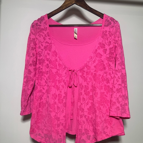 White Stag Tops - Vintage Pink Floral Cardigan Top With Camisole Attached Size Large 90s Boho